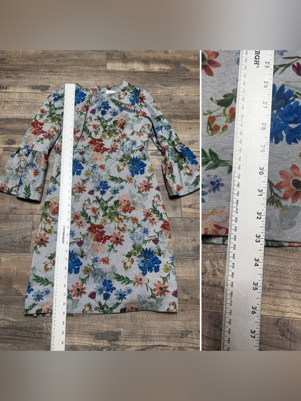 Calvin Klein Floral Bell-Sleeve Dress Midi Crewneck Women's Size 4 - Picture 8 of 10
